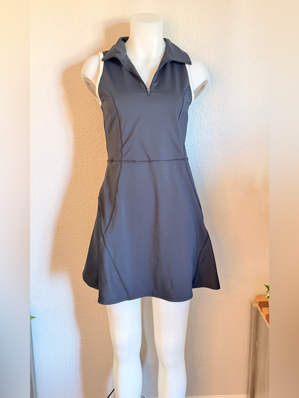 Sporty Charcoal Zip-Front Mini Tennis Athletic Dress